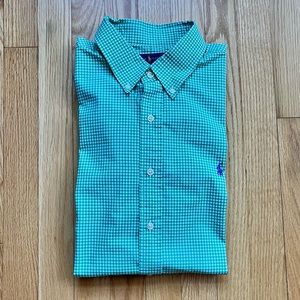 Polo Ralph Lauren Mens Long Sleeve Dress Shirt Slim Fit XL Green White Checks